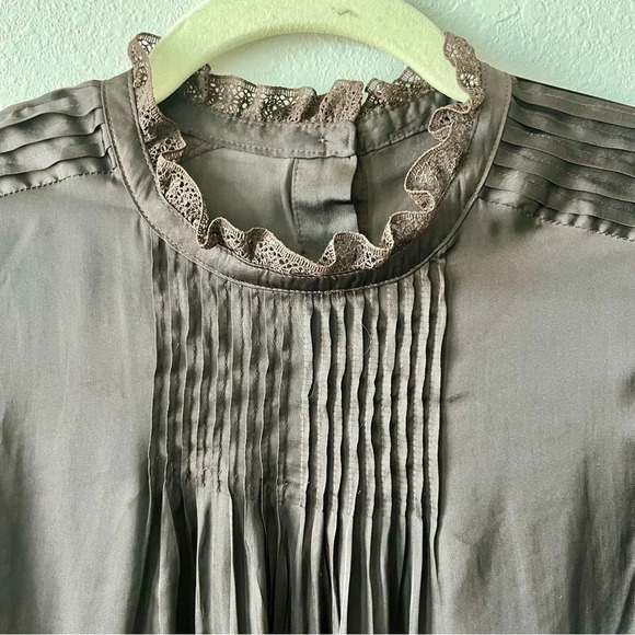 J CREW brown silk blouse ruffles cuff button detail fall autumn Women’s size XS​ - Picture 4 of 6